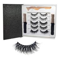 👁️ magnetic eyelashes eyeliner kit - 5 pairs of reusable 3d false magnetic lashes with long lasting magnetic eyeliner, 2 tubes, and tweezers (b) logo