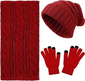 img 4 attached to Warm and Stylish 3-Piece Winter Knit Beanie Hat, Scarf, and Touch Screen Gloves Set for Unisex