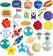 🚀 30-pack pre-assembled space photo booth props: solar system party supplies and birthday decorations, assorted designs on bamboo sticks logo