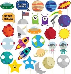 img 4 attached to 🚀 30-Pack Pre-Assembled Space Photo Booth Props: Solar System Party Supplies and Birthday Decorations, Assorted Designs on Bamboo Sticks