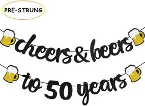 img 2 attached to 🎉 Joymee Cheers & Beers to 50 Years Чёрный блестящий баннер: Праздничные украшения и принадлежности для 50-летнего юбилея и годовщины свадьбы - Украшение в стиле элегантности