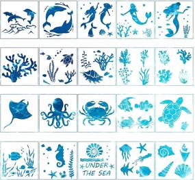 img 4 attached to 🐠 20 Sea Ocean Creatures Stencils - Animal Painting Templates for DIY Crafts, Scrapbooking, and Wood Painting - Mermaid, Seahorse, Jellyfish Stencil Designs