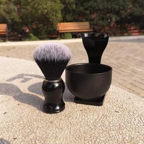 img 2 attached to 🪒 Je&Co Men's Shaving Brush Set: 3-in-1 Synthetic Shaving Brush with Acrylic Stand and Steel Bowl
