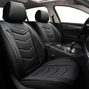 img 4 attached to 🚘 Кожаные чехлы для автомобильных сидений SYNOME: Премиум чехлы из искусственной кожи для автомобилей, внедорожников, грузовиков - универсальный комплект для автоаксессуаров (2 передних, черный)