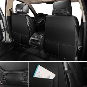 img 2 attached to 🚘 Кожаные чехлы для автомобильных сидений SYNOME: Премиум чехлы из искусственной кожи для автомобилей, внедорожников, грузовиков - универсальный комплект для автоаксессуаров (2 передних, черный)