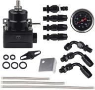 🔧 aluminum efi fuel pressure regulator kit with adjustable pressure gauge - universal an6-6an fuel line hose fitting connectors kit (black, 100 psi) logo