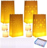 🎄 uratot 36-piece luminary bags set with 24 led tealights – flameless lantern bags for christmas, weddings, party – flame resistant, sunburst and star designs логотип