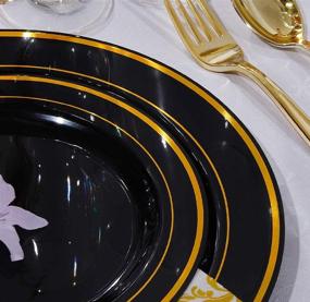 img 2 attached to 🍽️ WDF 125 Piece Premium Disposable Gold Plastic Tableware for Weddings & Parties - Heavyweight Plates with Elegant Gold Rim & Gold Plastic Silverware