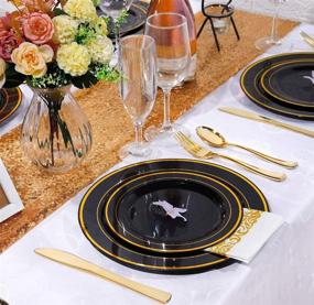 img 1 attached to 🍽️ WDF 125 Piece Premium Disposable Gold Plastic Tableware for Weddings & Parties - Heavyweight Plates with Elegant Gold Rim & Gold Plastic Silverware