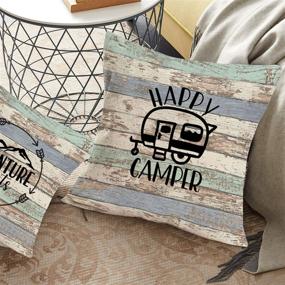 img 1 attached to 🏕️ Royalours Happy Camper Pillow Covers - Cotton Linen Rustic Wood Background Inspirational Words Lettering Throw Pillow Cases Cushion Cover - Home, Sofa, Office Decor - Set of 4 (18" x 18", Wood Camper)