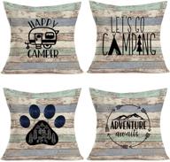 🏕️ royalours happy camper pillow covers - cotton linen rustic wood background inspirational words lettering throw pillow cases cushion cover - home, sofa, office decor - set of 4 (18" x 18", wood camper) logo