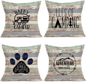 img 4 attached to 🏕️ Royalours Happy Camper Pillow Covers - Cotton Linen Rustic Wood Background Inspirational Words Lettering Throw Pillow Cases Cushion Cover - Home, Sofa, Office Decor - Set of 4 (18" x 18", Wood Camper)