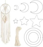 10pcs dream catcher metal rings macrame rope set: silver circle, moon, star dream catcher 🌙 hoops in 3 sizes + 55 yard cotton macrame rope for diy wreath hanging ornaments handmade crafting logo