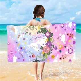 img 3 attached to 🦄 Quick Dry Large Pool Towel 30"x 60" - Hexagram Unicorn Beach Towel, Cute Pink Microfiber Bath Towel for Girls. Sand Free, Oversized & Perfect for Travel with Unicorn Pattern Blanket