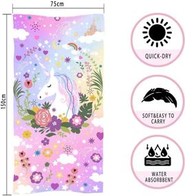 img 2 attached to 🦄 Quick Dry Large Pool Towel 30"x 60" - Hexagram Unicorn Beach Towel, Cute Pink Microfiber Bath Towel for Girls. Sand Free, Oversized & Perfect for Travel with Unicorn Pattern Blanket