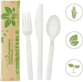 img 3 attached to 🌱 Premium Eco-friendly 7" CPLA Silverware Set, Combo Utensils, Forks Spoons Knives, 100 Sets - Heavy Duty Biodegradable Bio-based Non Plastic Cutlery