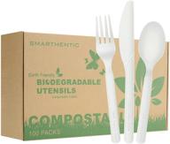 🌱 premium eco-friendly 7" cpla silverware set, combo utensils, forks spoons knives, 100 sets - heavy duty biodegradable bio-based non plastic cutlery logo