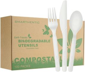 img 4 attached to 🌱 Premium Eco-friendly 7" CPLA Silverware Set, Combo Utensils, Forks Spoons Knives, 100 Sets - Heavy Duty Biodegradable Bio-based Non Plastic Cutlery