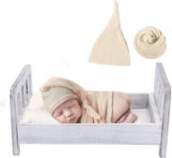 📷 newborn photography prop bed with ripple wrap and hat - posing props wooden bed, white logo