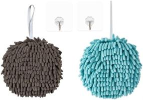 img 4 attached to 🧽 Super Absorbent Chenille Hand Towels with Hanging Loop - 2 Pack Set for Bathrooms and Kitchens. Quick Dry Microfiber Hand Towels in Grey and Blue - Perfect for Hand and Bath Use