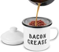 🥓 vintage enamelware farmhouse bacon grease container with fine strainer - rustic kitchen counter oil keeper, 4x4 inch, white - perfect for retro cooking and decor logo