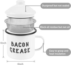 img 3 attached to 🥓 Vintage Enamelware Farmhouse Bacon Grease Container with Fine Strainer - Rustic Kitchen Counter Oil Keeper, 4x4 Inch, White - Perfect for Retro Cooking and Decor