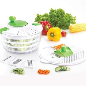 img 4 attached to HUJI Multifunctional Large Salad Spinner (4 Quarts) and Mandoline Set - 5 Blade 🥗 Slicer, Drainer, Tosser, Vegetable Dryer with Pouring Spout: The Ultimate Kitchen Tool for Fresh, Crispy Salads