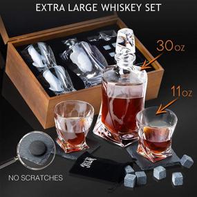 img 3 attached to 🥃 Whiskey Decanter Set: 2 Low-Ball Crystal Glasses, Whiskey Stones, Coasters, Wood Storage - Ideal Bar Accessories & Gift for Men, Old Fashioned Tumblers, Bourbon Glassware