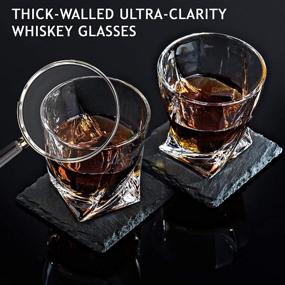 img 2 attached to 🥃 Whiskey Decanter Set: 2 Low-Ball Crystal Glasses, Whiskey Stones, Coasters, Wood Storage - Ideal Bar Accessories & Gift for Men, Old Fashioned Tumblers, Bourbon Glassware