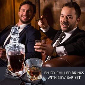 img 1 attached to 🥃 Whiskey Decanter Set: 2 Low-Ball Crystal Glasses, Whiskey Stones, Coasters, Wood Storage - Ideal Bar Accessories & Gift for Men, Old Fashioned Tumblers, Bourbon Glassware