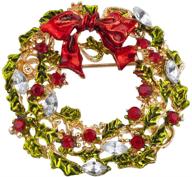 🎄 lux accessories gold-tone crystal wreath christmas holiday brooch - green and red xmas theme logo