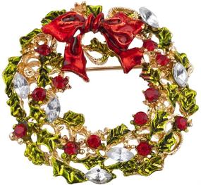 img 4 attached to 🎄 LUX ACCESSORIES Gold-Tone Crystal Wreath Christmas Holiday Brooch - Green and Red Xmas Theme