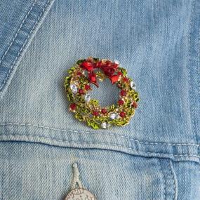img 3 attached to 🎄 LUX ACCESSORIES Gold-Tone Crystal Wreath Christmas Holiday Brooch - Green and Red Xmas Theme