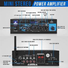 img 3 attached to Mini Dual Channel Mixer Sound Stereo Receiver Box - 2X40W Home Audio Power Amplifier System with RCA, USB, AUX, Headphone, Mic Input, LED - Ideal for PA, Theater, Home Entertainment, and Studio Use - Pyle PTAU23