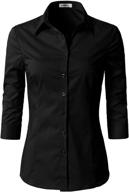 stylish doublju womens basic slim fit button down shirt with plus size - 3/4 sleeve & simplicity at its best logo