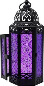 img 1 attached to Улучшите свою обстановку с висячим светильником для свечей Moroccan от Vela Lanterns среднего размера - идеально подходит для патио, домашнего декора и свадеб, для использования как в помещении, так и на улице с фиолетовым стеклом