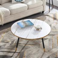 🔶 round white marble coffee table with gold rim decoration, 31.5" diameter x 18.5" height - ideal for living room, office, or as a center table логотип