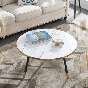 img 4 attached to 🔶 Round White Marble Coffee Table with Gold Rim Decoration, 31.5" Diameter x 18.5" Height - Ideal for Living Room, Office, or as a Center Table