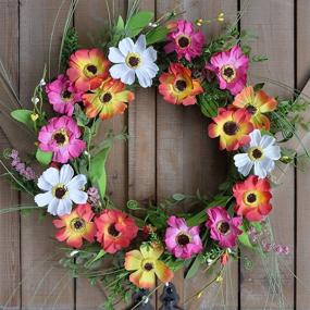 img 2 attached to Spring Door Wreath with Vibrant Red, Yellow, and White Flowers, Green Leaf Accents - Perfect for Front Door, Weddings, Walls, and Home Decor