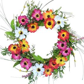 img 4 attached to Spring Door Wreath with Vibrant Red, Yellow, and White Flowers, Green Leaf Accents - Perfect for Front Door, Weddings, Walls, and Home Decor