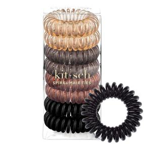 img 4 attached to Kitsch Spiral Hair Ties - 8pcs Brunette | No Crease Coil Hair Ties & Phone Cord Ponytail Coils