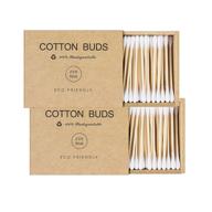 🌿 400 bamboo cotton swabs with eco-friendly packaging - biodegradable q-tips for ear cleaning and makeup application - wooden stick qtips by kiemeu logo
