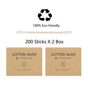 img 2 attached to 🌿 400 Bamboo Cotton Swabs with Eco-Friendly Packaging - Biodegradable Q-Tips for Ear Cleaning and Makeup Application - Wooden Stick Qtips by Kiemeu