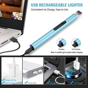 img 3 attached to USB Rechargeable Candle Lighter: Long Arc Flameless Lighter with Safe Button for Candle, BBQ Grill, Fireworks, Cooking - Blue & Rose Gold 2Pcs