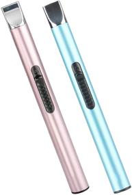 img 4 attached to USB Rechargeable Candle Lighter: Long Arc Flameless Lighter with Safe Button for Candle, BBQ Grill, Fireworks, Cooking - Blue & Rose Gold 2Pcs