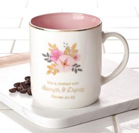 img 1 attached to Stylish Christian Gifts for Women - Elegant Pink Coffee Mug with Gold Metallic Accents and Encouraging Bible Verse 'Strength and Dignity' Proverbs 31:25 - Cute 14-Ounce Ceramic Coffee Mug for Her