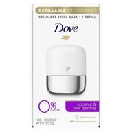 💦 dove refillable deodorant starter kit - 0% aluminum, coconut & pink jasmine, aluminum-free deodorant - 1.13 oz logo