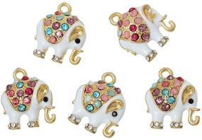 img 3 attached to JGFinds Elephant Charm Pendants - 5 Pack: Sparkling Rhinestones & Enamel, ¾ Inch - DIY Jewelry Making Supplies