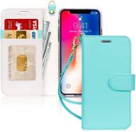 👜 fyy wallet case for iphone x/10/xs 5.8”: luxury mint green pu leather flip phone case with kickstand, card holder, and wrist strap - protective cover for iphone x/10 2017/iphone xs 2018 5.8” logo