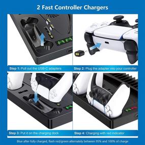 img 1 attached to 🎮 PS5 Console Vertical Stand with Headset Holder, Cooling Fan Base, and PlayStation 5 Accessories Bundle - Includes 1 Headphone Stand, 2 Controller Chargers, 15 Game Disc Slots, and 1 Media Remote Organizer